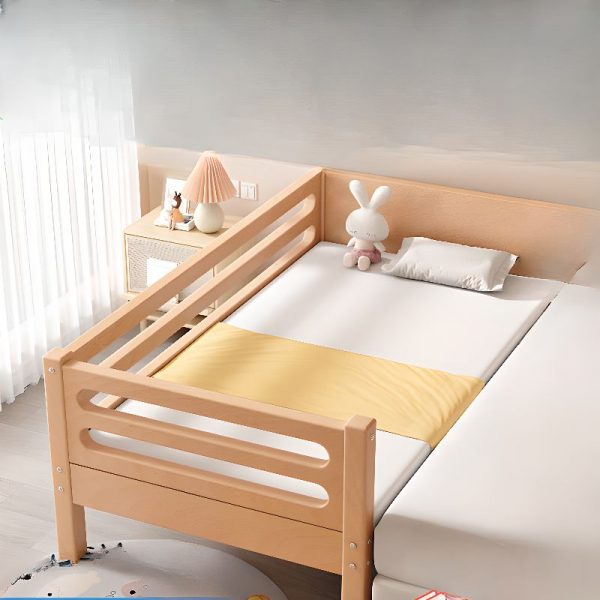 "Modish Timber Unfinished Color Gender Neutral Standard Kids Bed with Ladder, Guardrail, Coir"