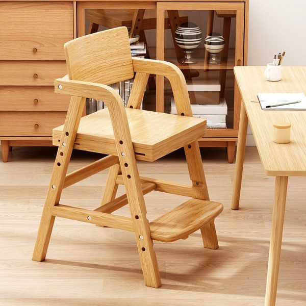 "Light Wood Finish Kids Chair Adjustable Height Upholstered Chair(s) With Arms, Removable Cushions"