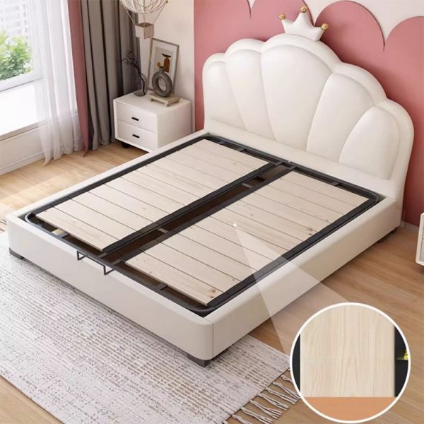 "Chalk Princess Girl/ Woman+ Timber Standard Kids Bed with Pu Leather Headboard, Coir"