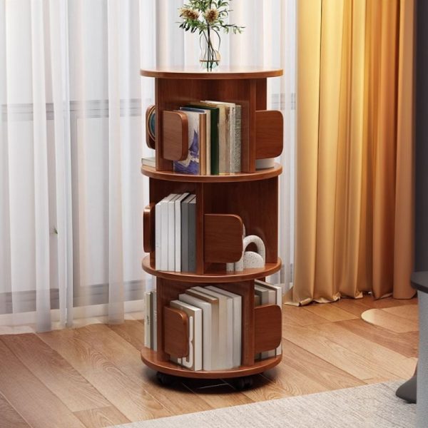 "Sepia Standard Children's Bookshelf with Roller Wheels, Multiple Shelves Options, Vertical Orientation, Closed Back, Wood Shelf, Double-sided Design"