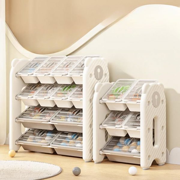 "Modern Simple Style Polymer Compound Children Toy Organizer Featuring Animals Theme, Adaptable Horizontal/Vertical Orientation, Closed Back, Standalone Installation"
