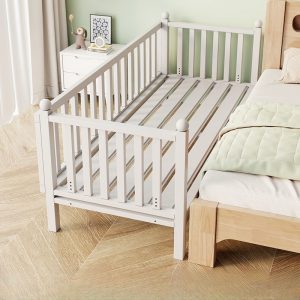 "Contemporary Iron Standard Kids Bed with Cotton Upholstery & Coir Mattress for All Genders, Including Guardrail"