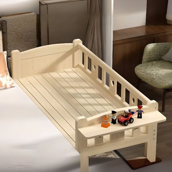 "Unfinished Color Simple Pine Wood Standard Children Bed with Guardrail for Gender Neutral"